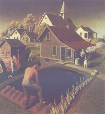 Grant Wood Spring in Town Norge oil painting art